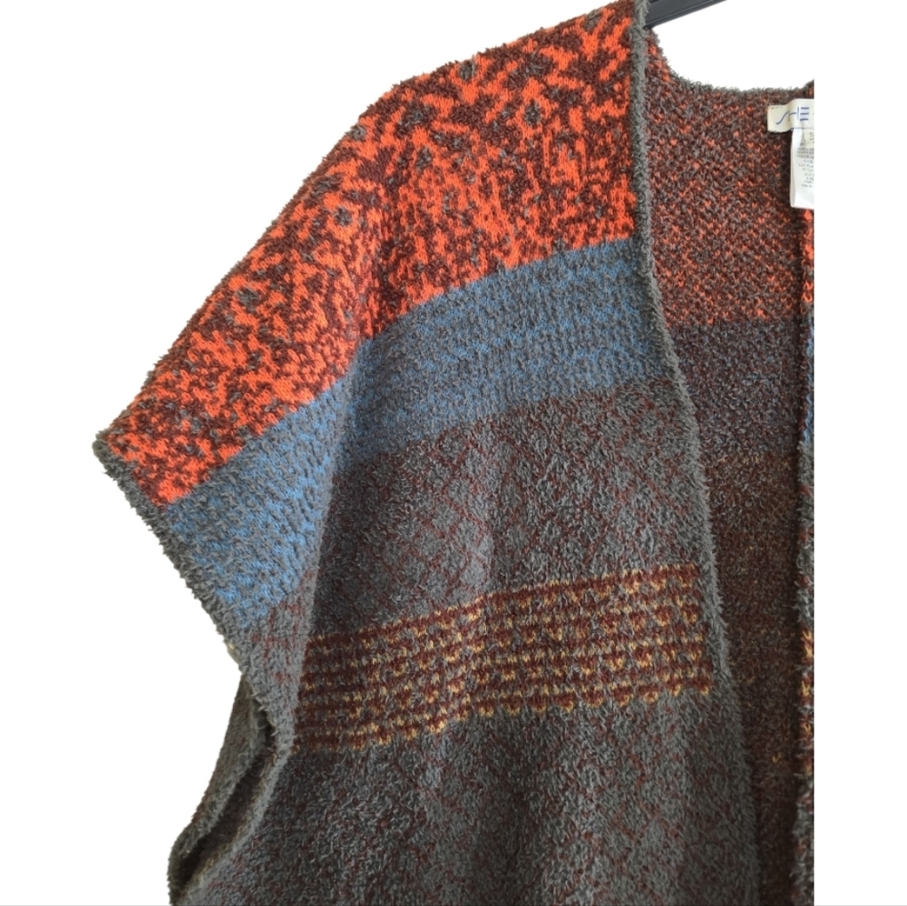 Colorful Chenille Open Side Poncho Caridgan Sweater S/M Boho Fall Colors - Picture 4 of 8